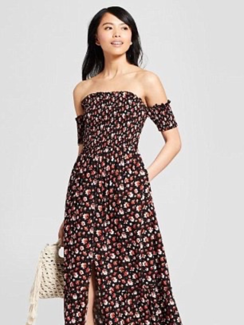 Xhilaration Black Floral Maxi Dress with Pink Floral Print w/ pockets